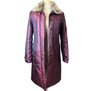 Vintage Y2K AX Armani Exchange Coat XS Iridescent  Burgundy Fur Collar Puffer
